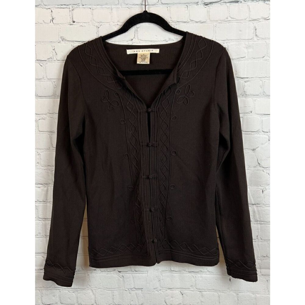 MAX STUDIO brown embroidered rayon blend cardigan sweater size S
